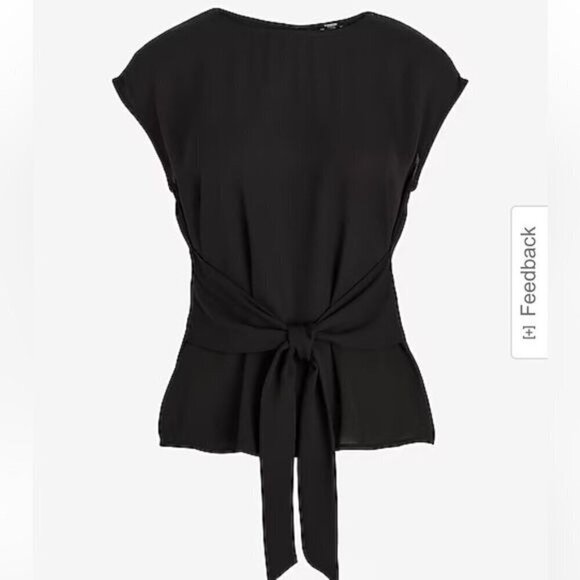 Express Black Crew Neck Tie Waist Gramercy Tee Size Medium - Picture 2 of 12